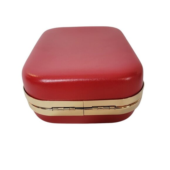 Adorable Elizabeth Arden Red Clutch / Crossbody Bag w Gold Chain - Picture 5 of 13